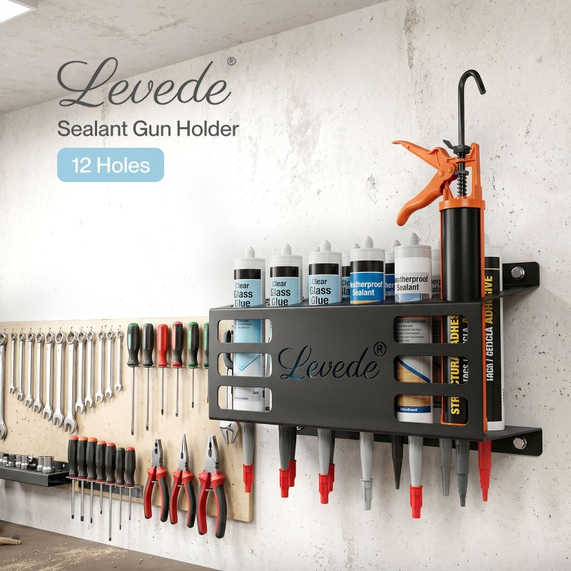 Levede Silicone Tube Holder 12 Hole Carbon Steel Wall Mount Garage Van Black