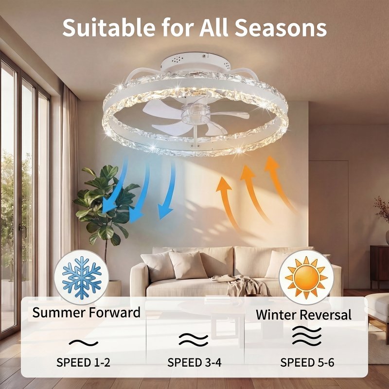 Emitto LED Ceiling Fan Light Dimmable 6 Speed Lamp Living Room with Remote APP