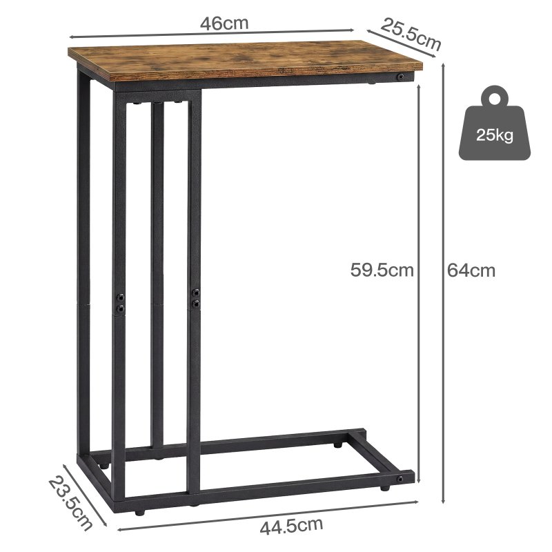 Levede Side Table C Shaped Space Saving for Sofa Bedroom Rustic Brown