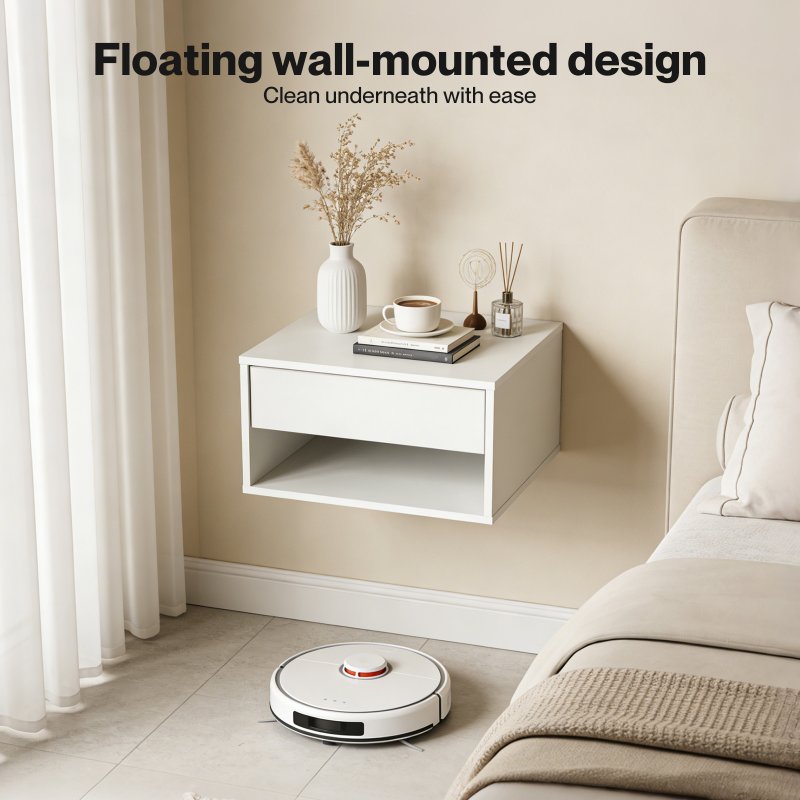 Levede Bedside Table Floating Set of 2 Wall Mounted Drawer Open Shelf White