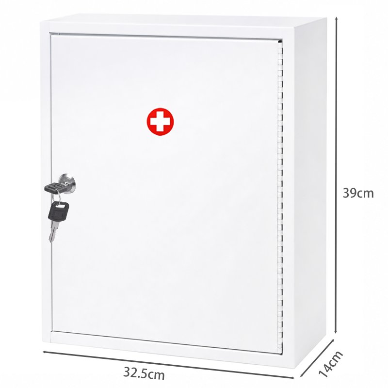 Levede Medicine Storage Box Lockable Steel Wall Cabinet 3-Tier White For Home Use