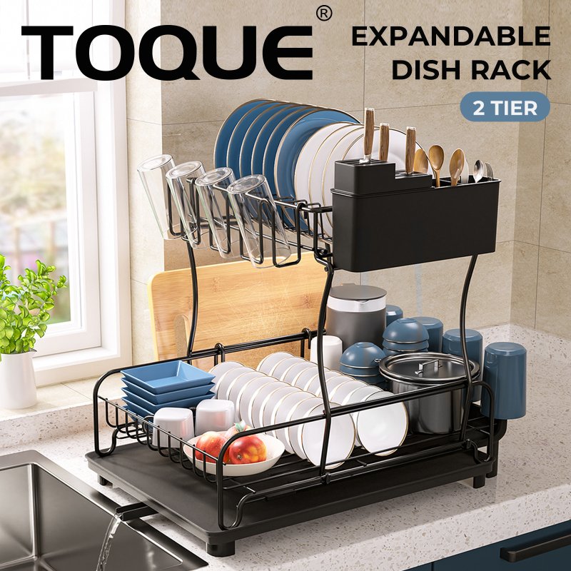 TOQUE Kitchen Dish Drainer Rack Extendable