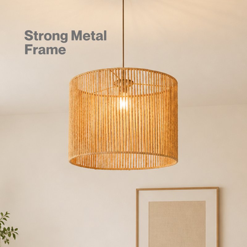 Emitto Lamp Shade Boho Woven Paper Rope Metal Frame Easy Fit Pendant Yellow