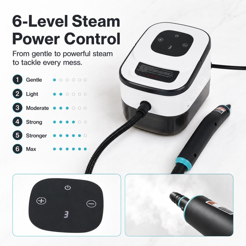Spector Steam Cleaner Handheld 6 Settings with Tank 105??C Heat For Kitchen White