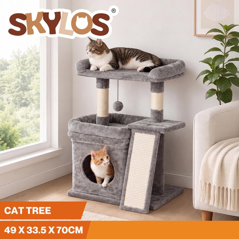 Skylos Cat Tree Tower Large Perch Condo Sisal Scratcher Indoor Felines Grey