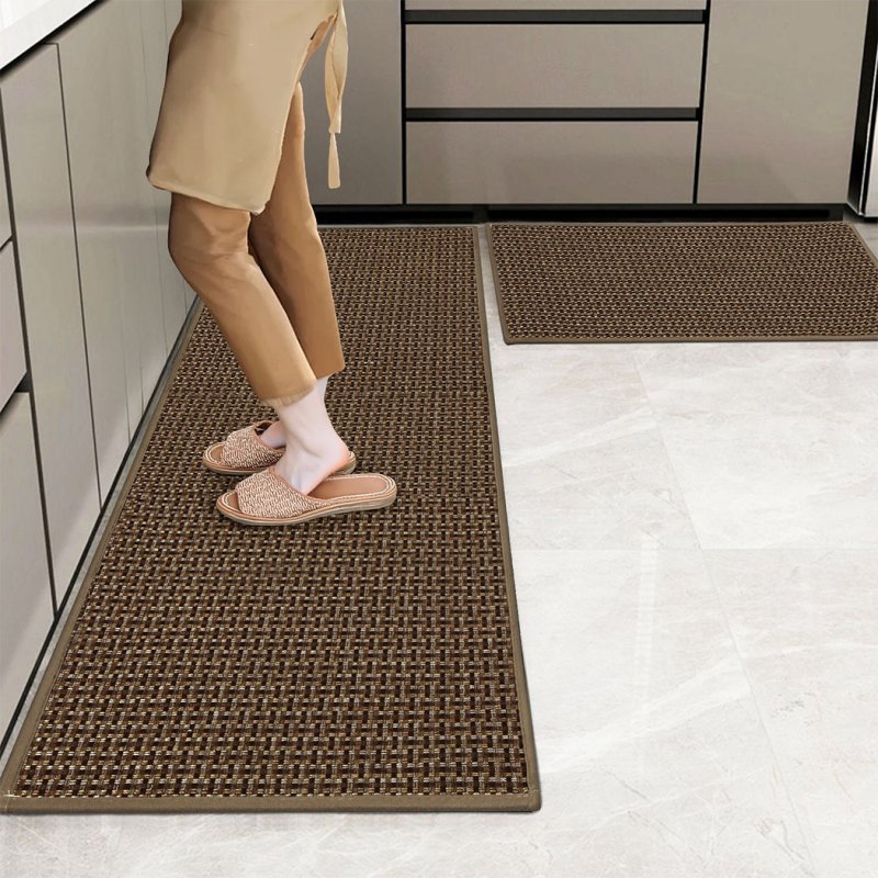 Marlow Kitchen Mat 2PCS Non Slip Woven Rubber Floor Mat Absorbent Runner Brown