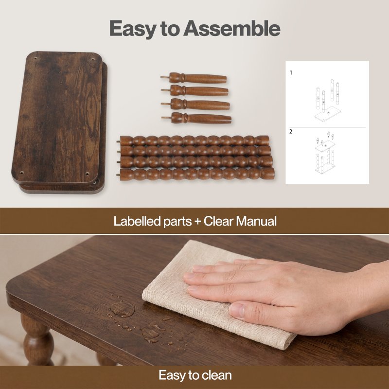 Levede Narrow Side Table 2 Tier Storage MDF End Table Rubber Wood Legs Brown