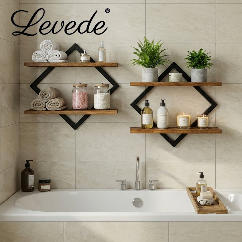 Levede Floating Shelves Hanging Rustic Brown Stylish Wall Storage 2 Set