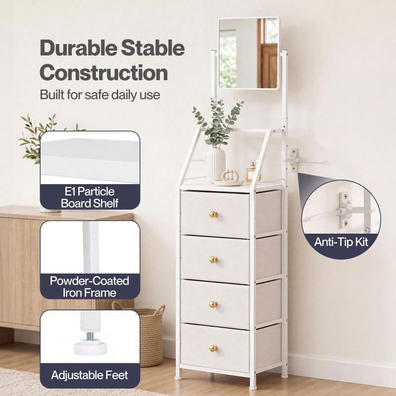 Levede Chest Of Drawers Mirror Dressing Table Vertical Storage Bedroom White