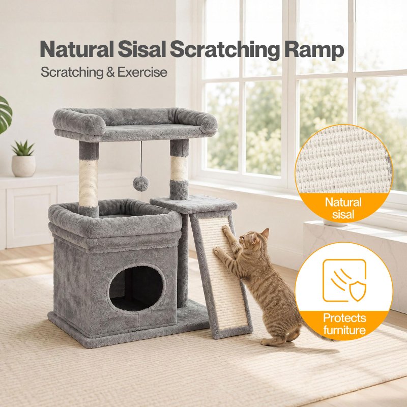 Skylos Cat Tree Tower Large Perch Condo Sisal Scratcher Indoor Felines Grey