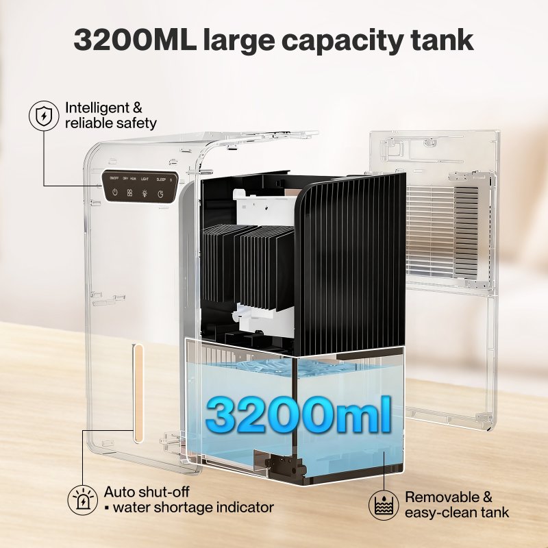 Spector Dehumidifier with Auto Off &Coloured LED Light in Black Colour, 3.2L