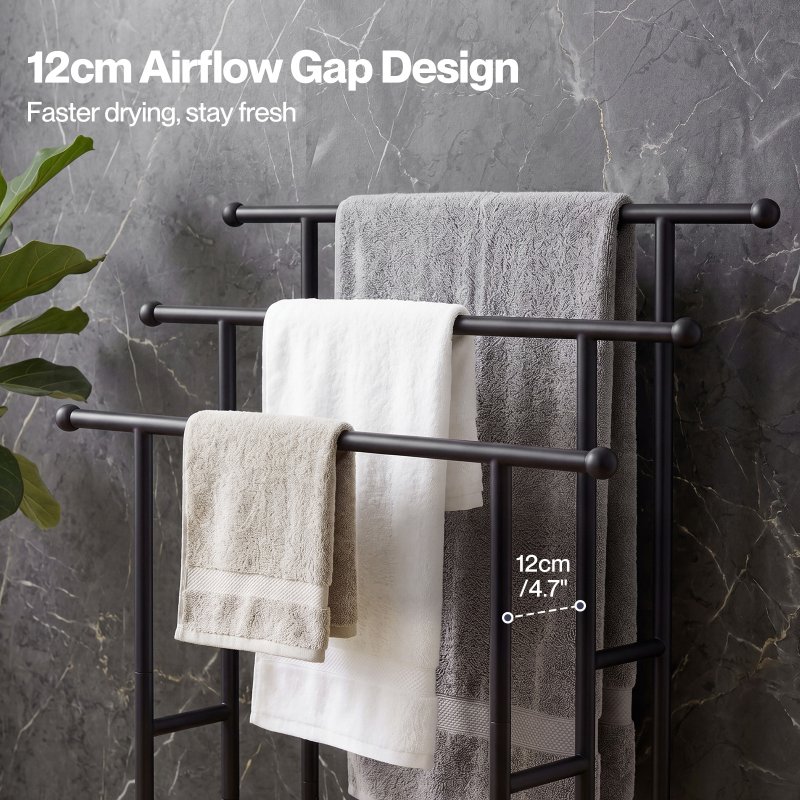 Levede Towel Rail Metal Rack With Basket 3-Tier Storage Anti-Slip Foot Black