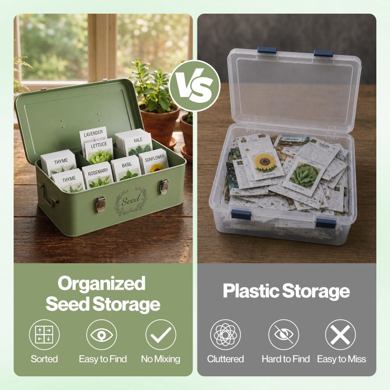 TOQUE Seed Box 4-Compartment Storage Box Metal Seed Organiser Dark Green