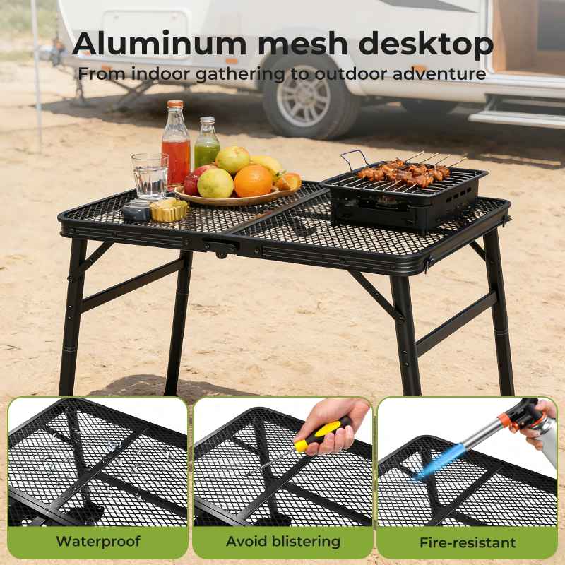 Levede Folding Camping Table Adjustable Height Aluminium Picnic Desk Black 90cm