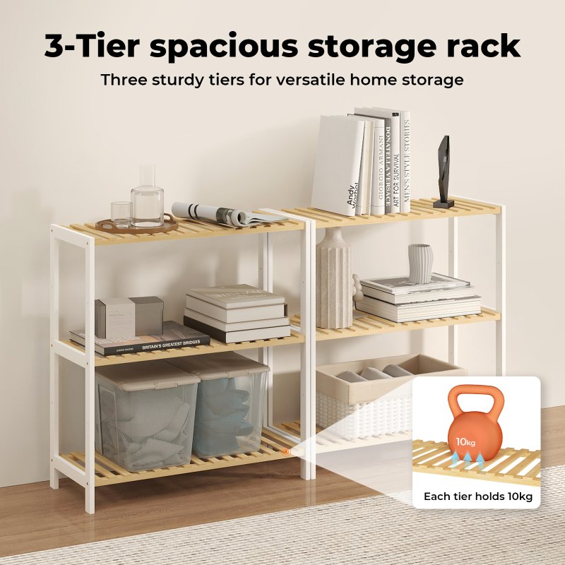 Levede Bamboo Storage Shelf 3-Tier Organiser Shelving Unit Stand Shoe Rack