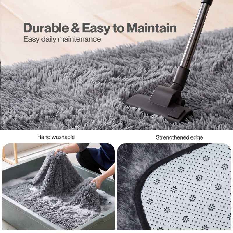 Marlow Rug Fluffy Soft Pile Carpet Non Slip Anti Shedding for Living Room Grey