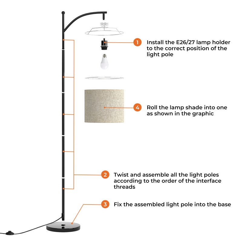 Emitto Standing Floor Lamp Living Room with Led Light Corner Remote Foot Switch