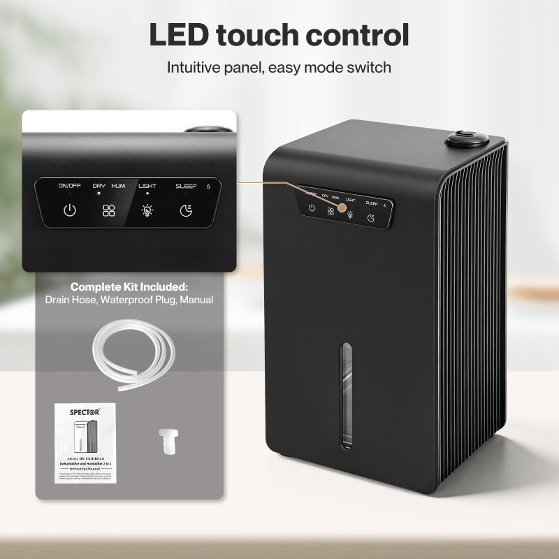 Spector Dehumidifier with Auto Off &Coloured LED Light in Black Colour, 3.2L