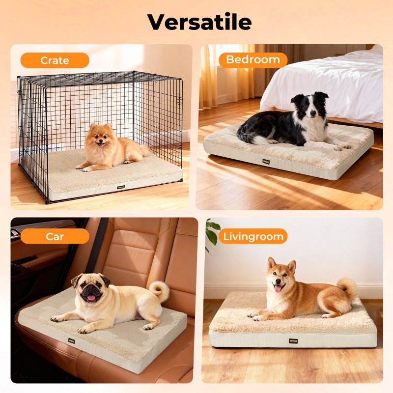 Skylos Pet Bed Large Washable Dog Cushion Crate Mattress Non Slip 90x60cm Soft