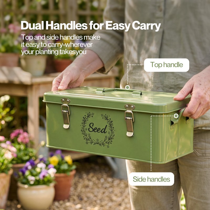 TOQUE Seed Box 4-Compartment Storage Box Metal Seed Organiser Dark Green
