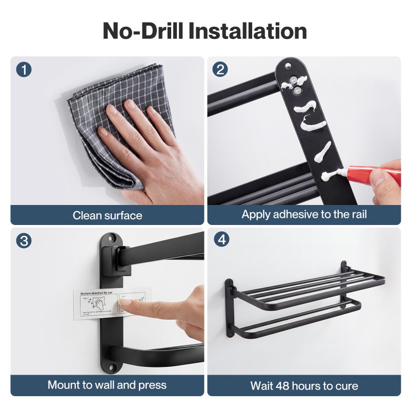 Levede Towel Holder with 2 Bars Wall Mounted No Drill Bathroom Shelf Black