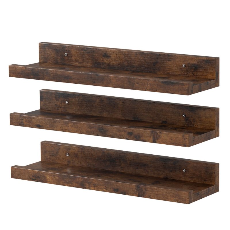 Levede Wall Shelves Set of 3 Floating Shelves High Edges For Living Room Brown