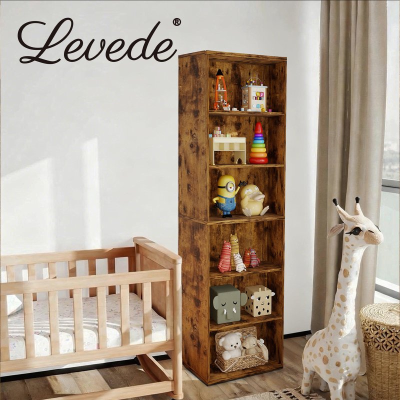 Levede Slim Bookcase Tall Bookshelf 6 Tier Adjustable Shelf Living Room Walnut