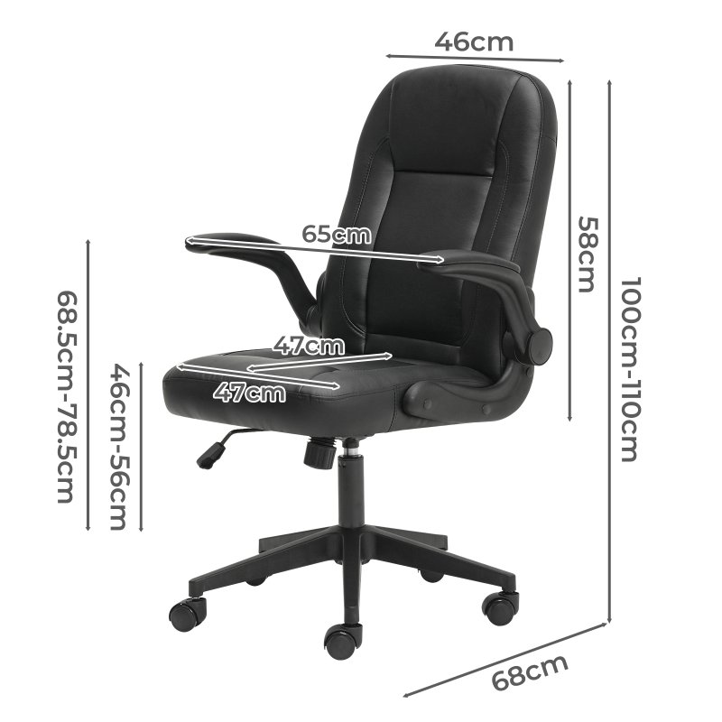 Ergonomic Office Computer Chair PU Leather Swivel Recliner with Flip-Up Armrests