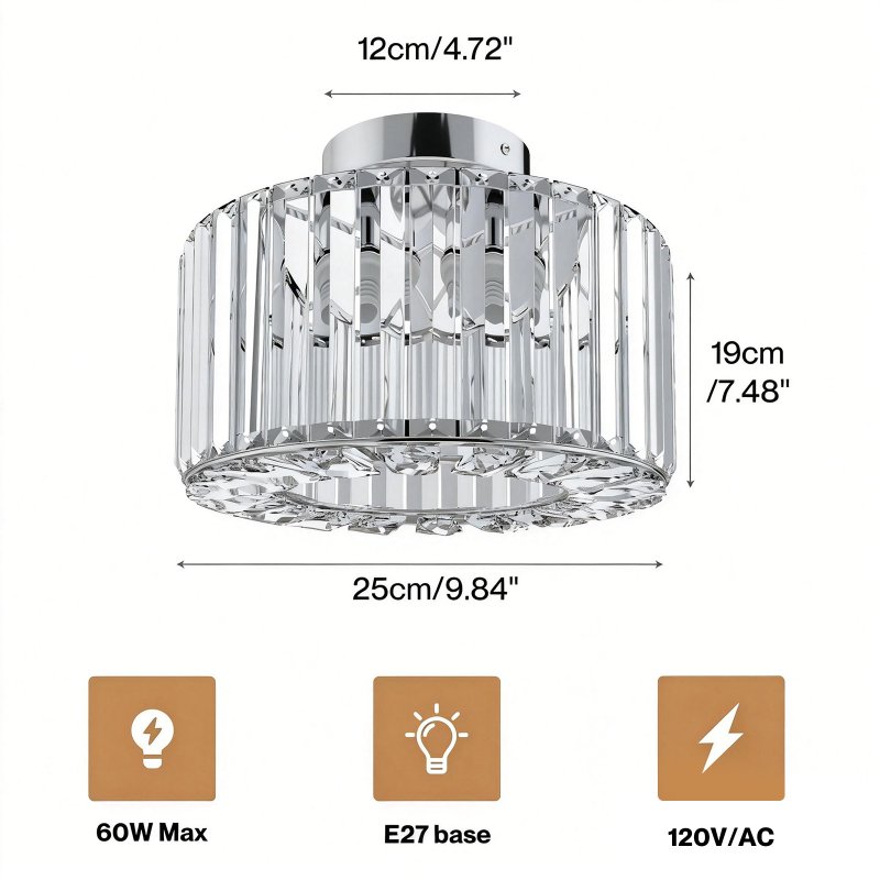 Emitto Crystal Ceiling Light Modern Chandelier Bedroom Hallway Pendant Lamp E27
