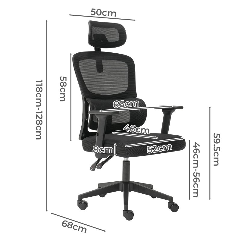 Office Computer Chair Mesh Ergonomic Lumbar Support Swivel with Armrest Headrest