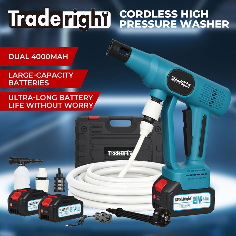 Traderight Cordless Pressure Washer 50Bar/725PSI Dual 4000mAh 6-in-1 Nozzle LCD