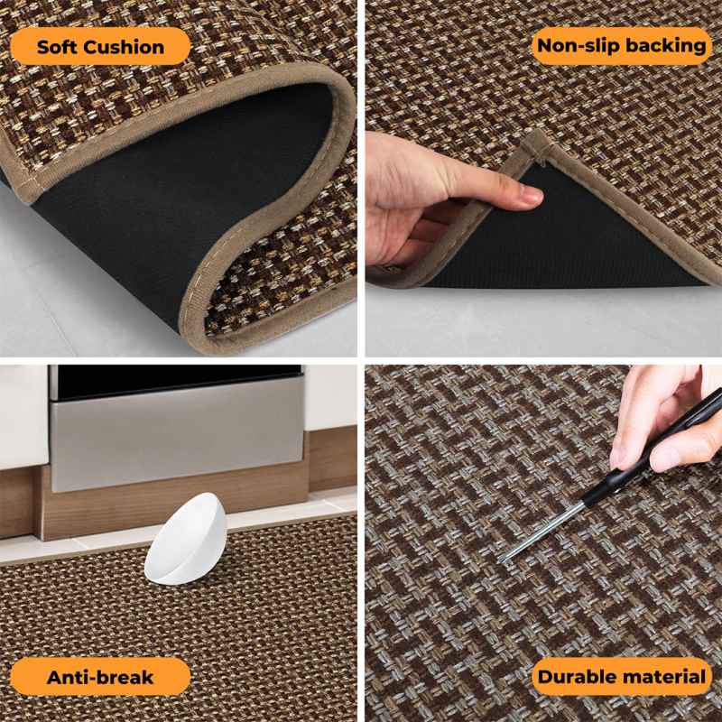 Marlow Kitchen Mat 2PCS Non Slip Woven Rubber Floor Mat Absorbent Runner Brown
