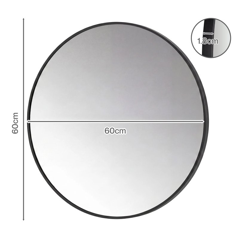 Yezi Wall Mirror Round Mirror Tempered Glass HD Explosion-proof Bathroom 60cm