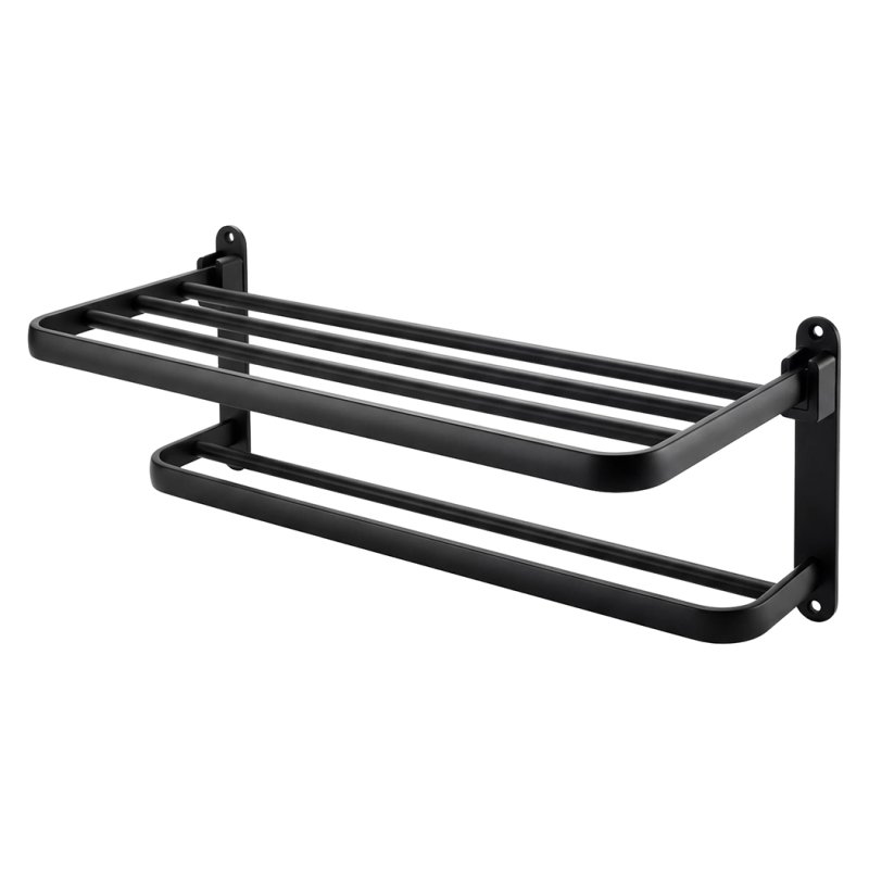 Levede Towel Holder with 2 Bars Wall Mounted No Drill Bathroom Shelf Black