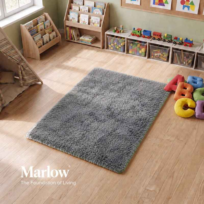 Marlow Rug Fluffy Soft Pile Carpet Non Slip Anti Shedding for Living Room Grey