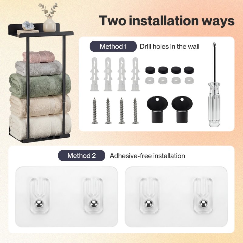Levede Towel Rack Adjustable No Drilling Towel Holder Storage Wall Mounted Black