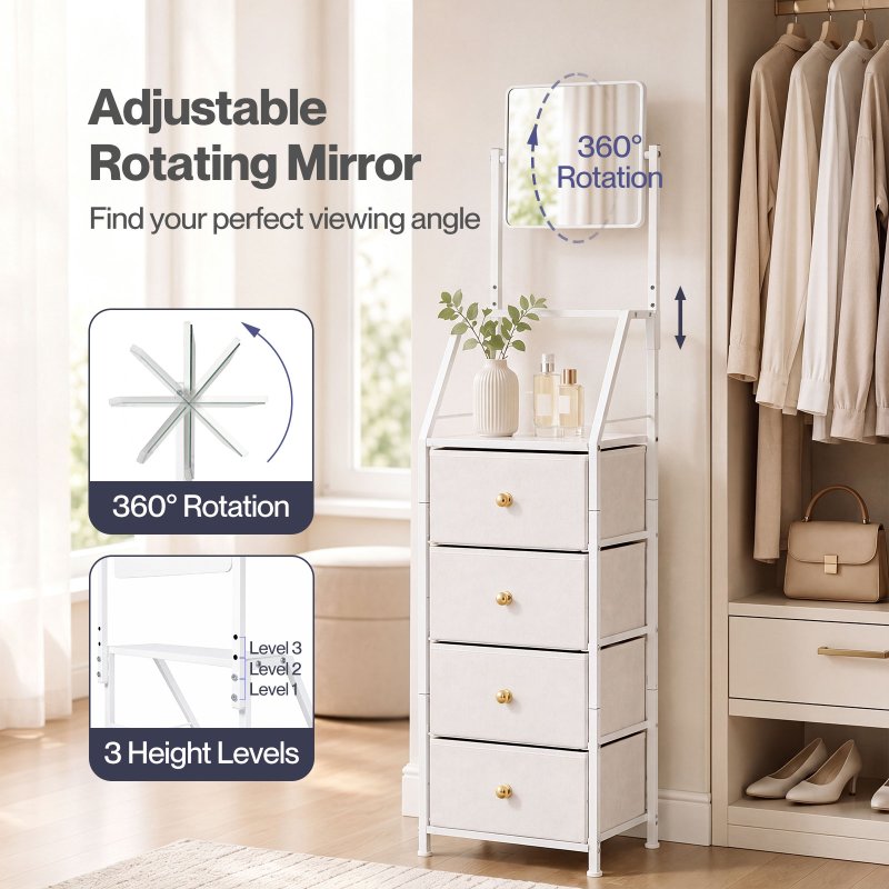 Levede Chest Of Drawers Mirror Dressing Table Vertical Storage Bedroom White
