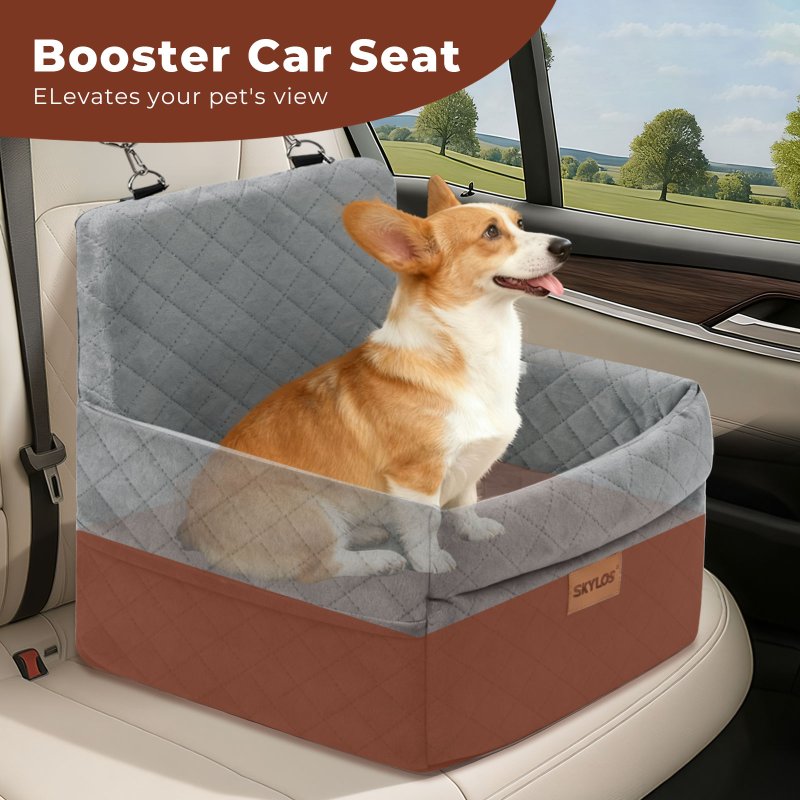 Skylos Dog Booster Car Seat Portable Travel Carrier Bed Basket Pet Puppy Grey