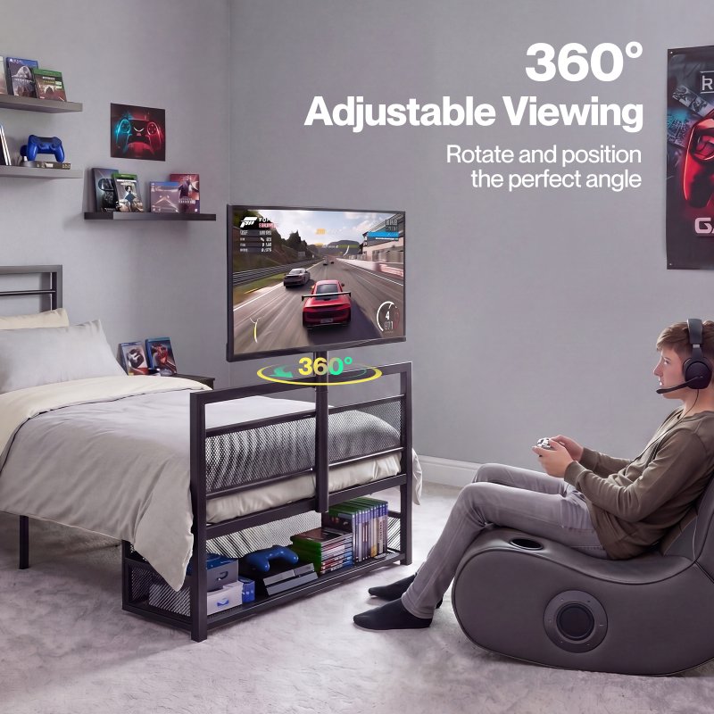 Levede Single Bed Frame Gaming Bed TV Bed 360 Rotating Mount Metal Black