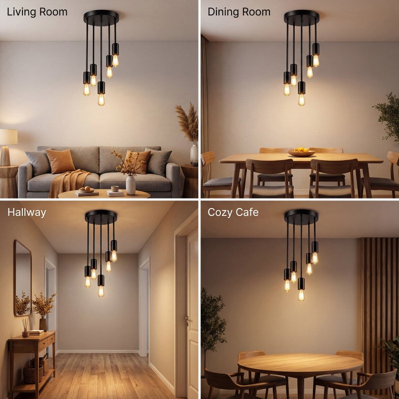 Emitto Ceiling Lights 5 Lights Flush Fitting Pendant Lamp E27 Base Black