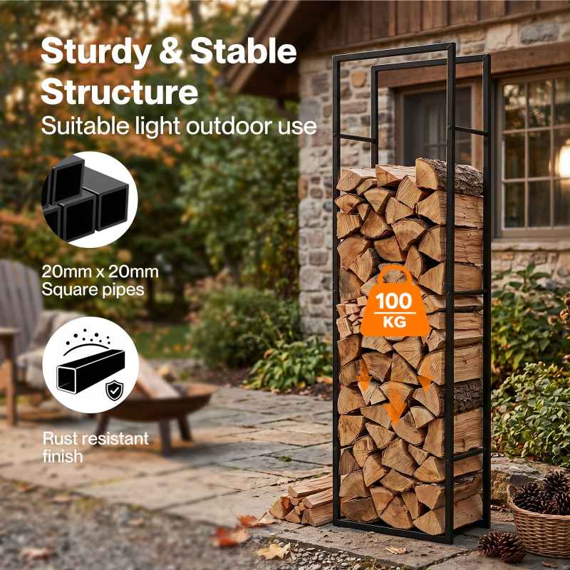 Levede Firewood Rack Steel Outdoor Storage Log Holder Fireplace 40 x 25 x 150cm