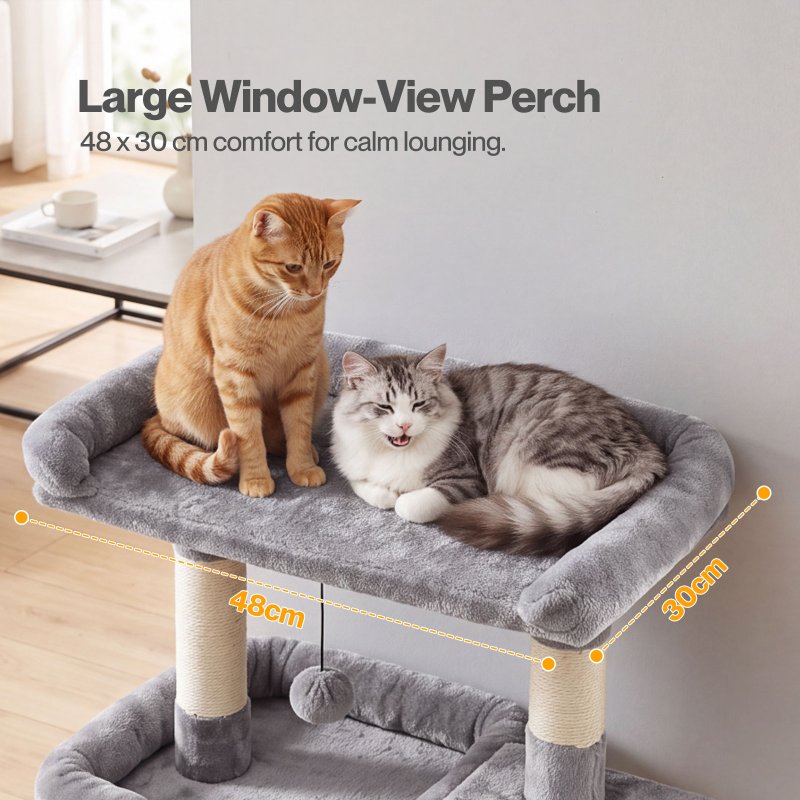 Skylos Cat Tree Tower Large Perch Condo Sisal Scratcher Indoor Felines Grey