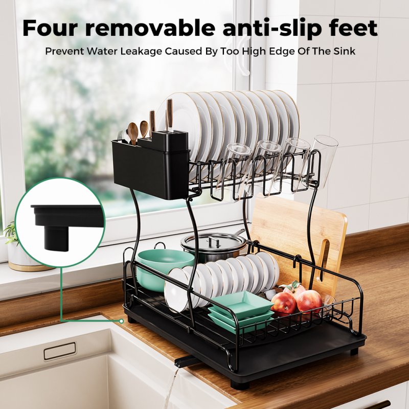 Toque Expandable Dish Drainer Rack 2 Tier Cutlery Plate Holder with Drip Tray