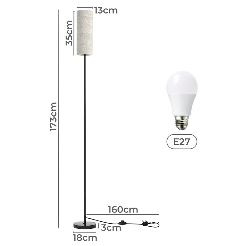 Emitto Led Floor Lamp Bedside Light Dimmable Remote & Foot Switch Bulb Included