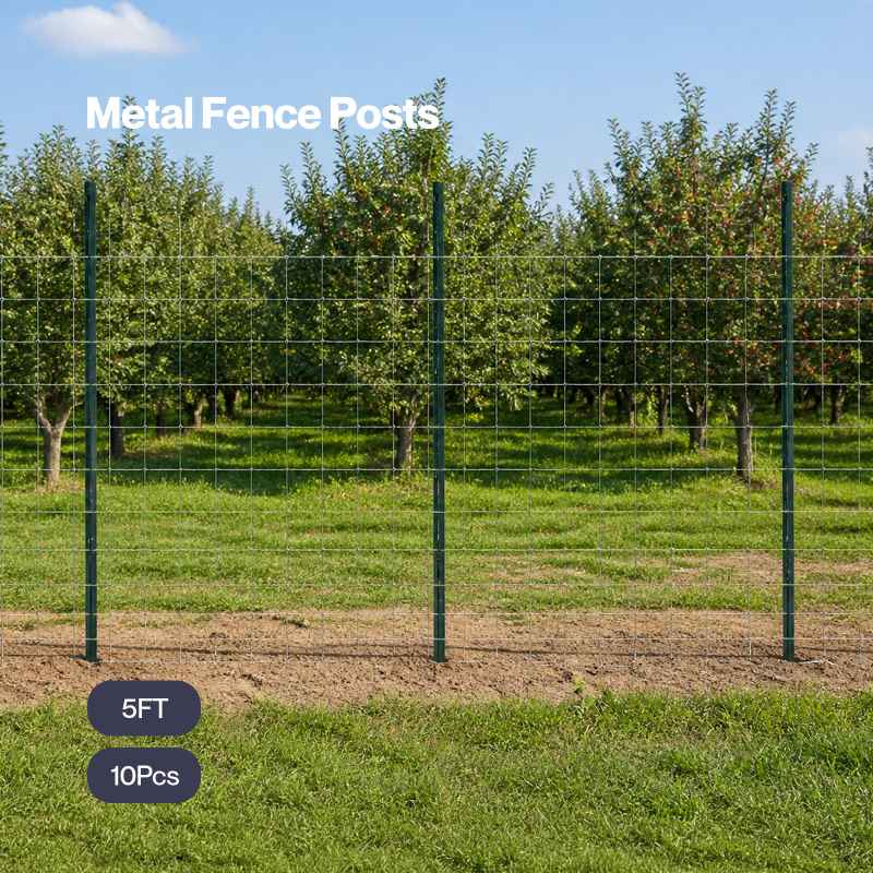 Metal Fence Posts 5Ft 10Pc Set U Shape Powder Coated for Garden Boundary Green