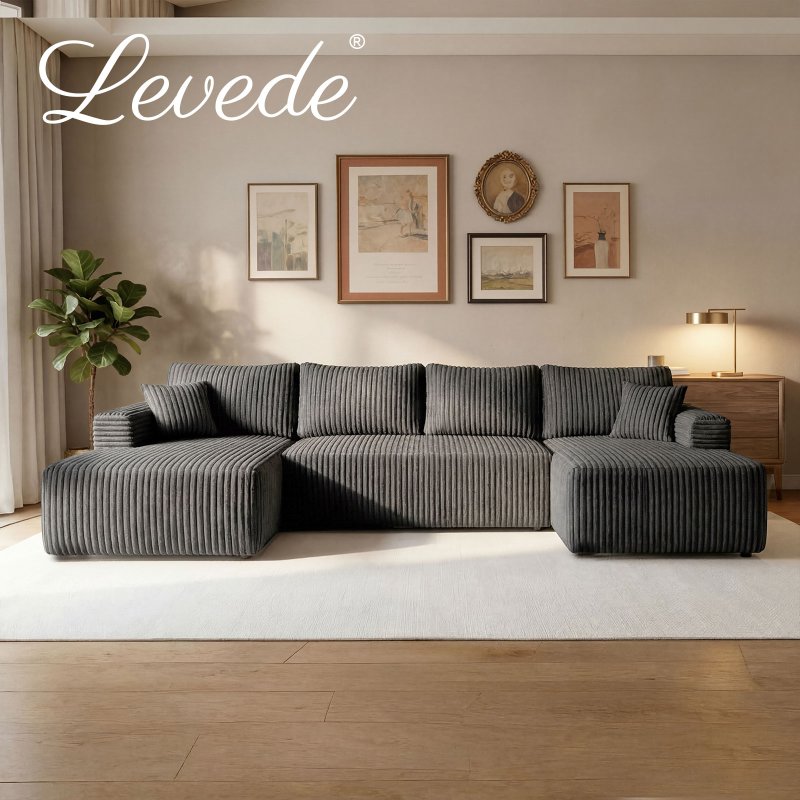 Levede Modular Sectional Sofa U Shaped Memory Foam Corduroy Boneless Couches