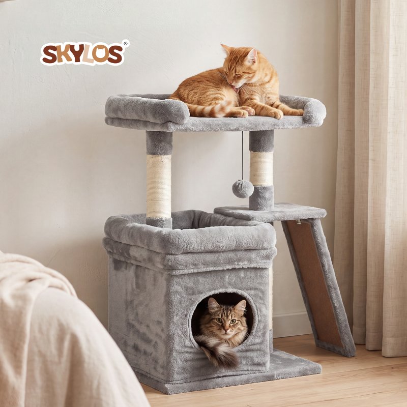 Skylos Cat Tree Tower Large Perch Condo Sisal Scratcher Indoor Felines Grey