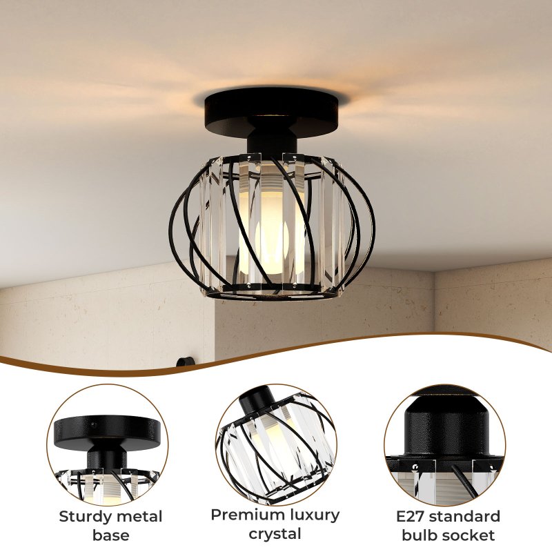 Emitto Crystal Ceiling Light Semi Flush Mount Chandelier Modern Hallway Black