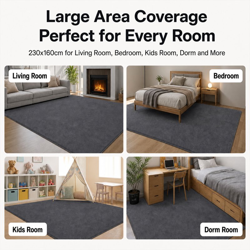 Marlow Rugs Living Room? Faux Wool Carpet Rebound Foam Non Slip Washable Grey