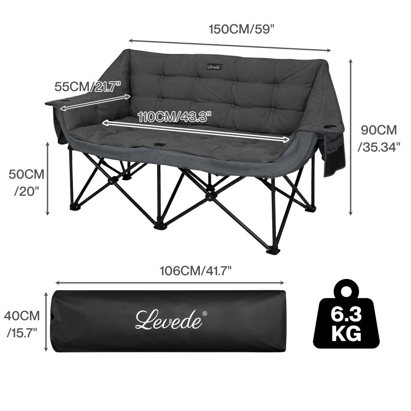 Levede Folding Double Camping Chair 2 Seater Outdoor Sofa Chair Heavy Duty 300KG